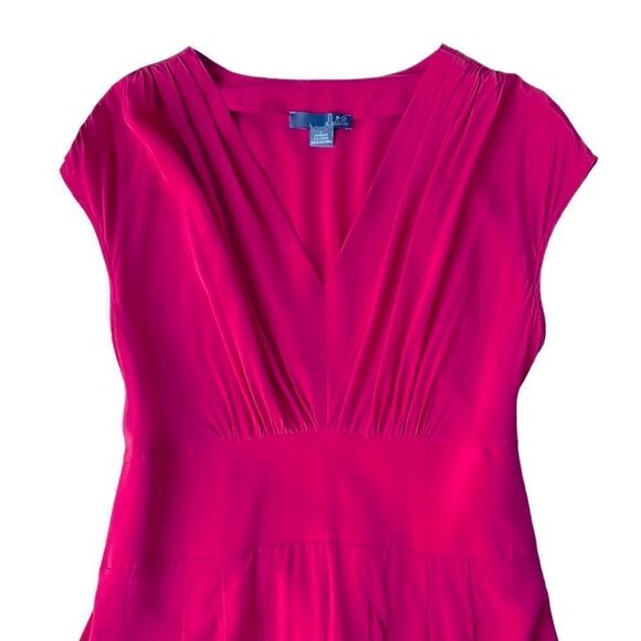 Lil For Anthropologie Pink Draped 100% Silk pleated A Line Smocked Back Dress L - Picture 4 of 13